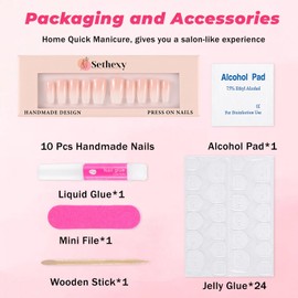 Sethexy Long Coffin Handmade Pink False Nails Gradient Fake Nails Glossy Acrylic Press On Nails Salon Quality Nail Art Removable for Women and Girls 10PCS(W)