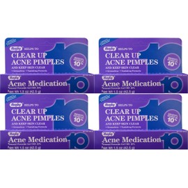 Benzoyl Peroxide 10 % Generic for Persa Gel 10 Maximum Strength Acne Medication Gel for Treatment and Prevention of Acne Pimples, Acne Blemishes, Blackheads or Whiteheads. 1.5 oz. per Tube Pack 4 Total 6 oz.