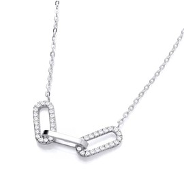 Old English Jewellers 925 Sterling Silver CZ Paperclip Necklace - Adjustable Length 16 to 18 inch
