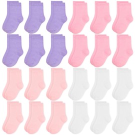ZERULETS Kids Girls Boys Socks Colorful 24 Pairs Half Cushion Sports Crew Socks for Toddler Girls Breathable School Socks 2-4 Years