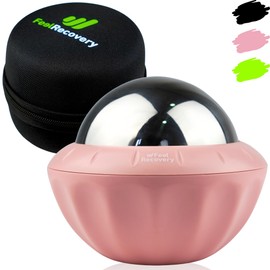 Massage Ball with Gel for Cold & Heat Therapy - Massage Ball with Stainless Steel Ball - Massage Roller with Handle Small for Fascia, Back, Neck & Feet - Wellness Gift & Relaxation (Pink)