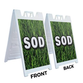 A-Frame Sidewalk Sod 24" x 36" Double Sided A-Frame Sidewalk Sign, Includes 2 Installed Vinyl Decals | Foldable Portable White Signicade Sandwich Board Signs