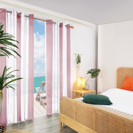 Deconovo Linen Look Voile Curtains, Transparent Eyelet Curtains with Pinstripes, Fashionable Living Room Curtains, Transparent Bedroom Curtains, 138 x 140 cm (H x W), Fuchsia, Set of 2