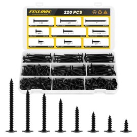 Wood Screws Assortment Kit, FIXLINK 220 PCS High Hardness Truss Head Black Wood Screws Set, Phillips Drive Assorted Screws, Contain 8 Size (2”,1-5/8”,1-1/2”,1-1/4”,1”,3/4”,5/8”,1/2”), Black