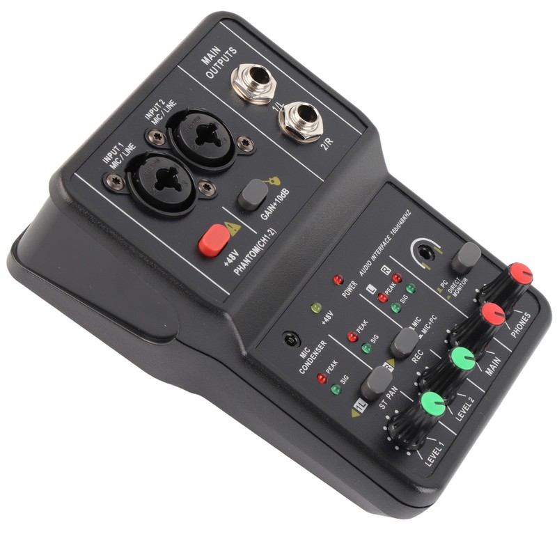 2 Channels Audio Mixer USB 48V Phantom Power Compact Sound