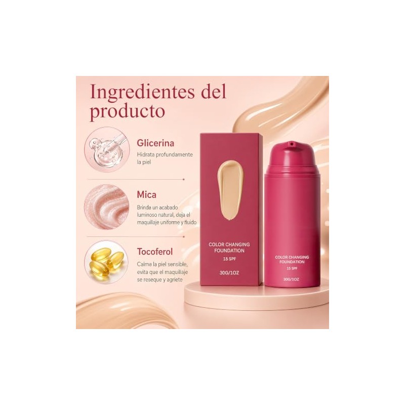 Base Maquillaje Cambiante Temperatura Semimate Impecable Ligera Larga Duración Toda