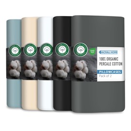 Acrali Home Organic Percale Cotton Pillow Cases 2 Pack, 200 Thread Count - Sky Blue Pillowcases with Envelope Closure- Breathable, Soft Cozy & Premium Hotel Quality Pillow Covers Standard Size 50x75cm