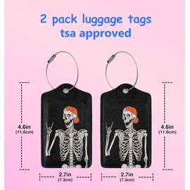 2Pack Funny Skull Luggage Tags Privacy Cover ID Label with Stainless Steel Loop and Address Card for Travel Bag Suitcase Funny Cute Man Women Kids Horror Terror Skeleton