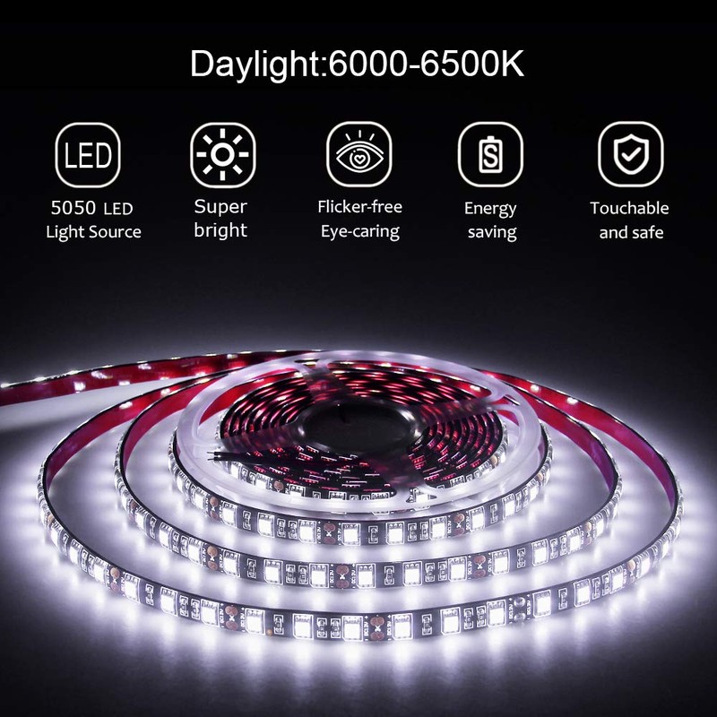 ALITOVE 16.4ft White LED Strip Flexible Ribbon Light Black PCB