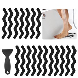 Coufce 24PCS Bathtub Non Slip Stickers Black Safety Anti Slip Shower Strips Adhesive Decals Scraper for Bath Tub Stairs Steps Floor Ladders with Premium