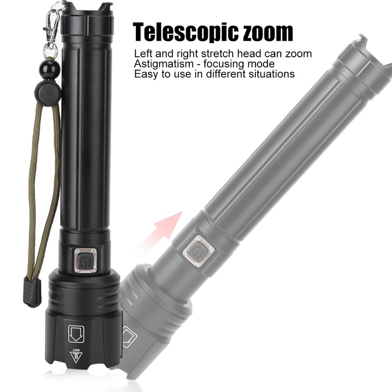 P90 Super Bright IPX4 Waterproof LED Flashlight USB Charging Zoom