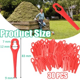30 Pcs Plastic Grass Trimmer Blades, Cordless Strimmer Blades 83 mm Lawn Mower Cutting Blades Garden Mower Replacement Blades for Einhell Grass Strimmer-Red