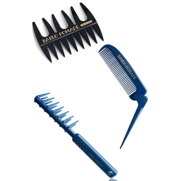 Bablo Pomade Gel Comb Blue & Folding Comb & Mesh Comb Set, Men's Comb Coarse Comb