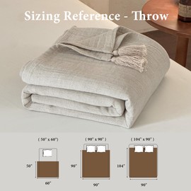 Simple&Opulence Linen Cotton Throw Blanket with Tassels, Double-Layer Knit Flax Blend Blanket Super Soft Lightweight Breathable Decorative Farmhouse for Couch Sofa Bed (104"X90",Linen)