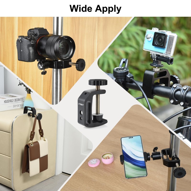 UTEBIT Universal C-Clamp for Desktop Mount Holder, 3.7"-5.7" C-Clamp Aluminum