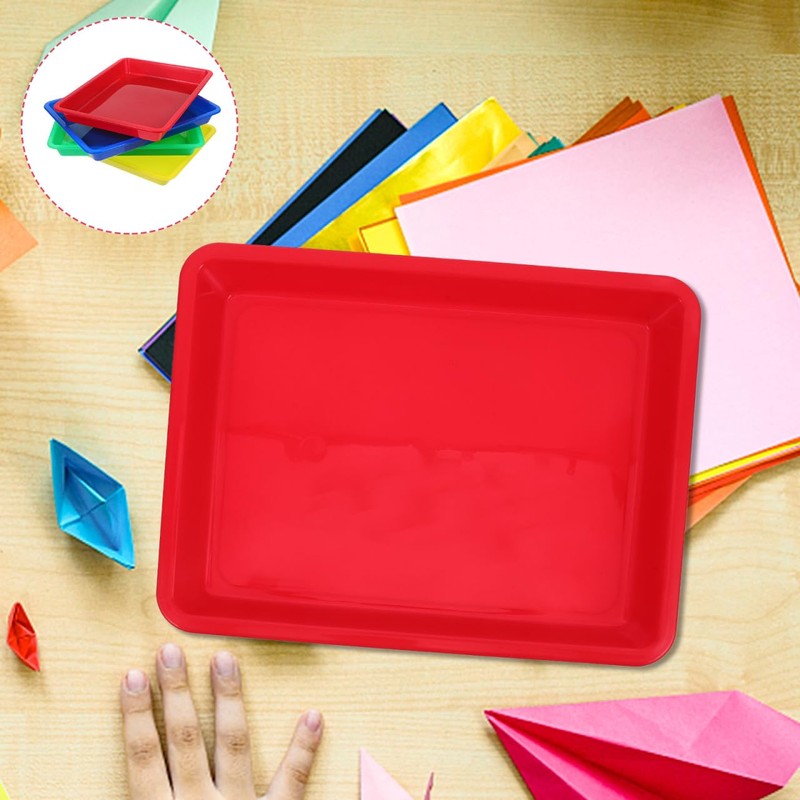Operitacx 4pcs Plastic Trays for Classroom, Small Rectangular Organizing Art