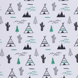 Mook Fabrics Flannel Snuggy Teepee/Cactus, Green/White