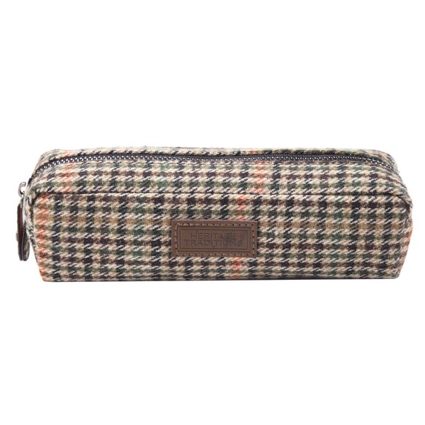 Heritage Traditions Tweed Houndstooth Colour Travel Cosmetic Toiletry Bag (Camel)