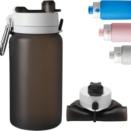 Opard Collapsible Water Bottles 19 Oz - BPA Free, Leak Proof, Foldable Silicone Collapse Bottle, Easy to Compact and Expandable, Travel Essentials Accessories Drinkware Lightweight sentient water bottle tumbler prep - Color: Black