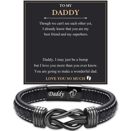 FIEEFX First Fathers Gifts for New Dad First Time Dad to Be Leather Bracelet Christmas Valentines Thanksgiving Gifts for Men