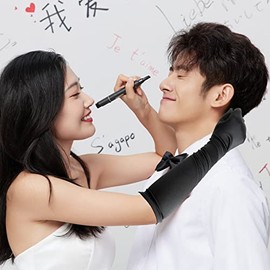 SZXMDKH Black Long Gloves, 20s Satin Long Gloves Elbow Gloves, Elastic Long Gloves for Women for Bride Evening Prom Wedding Party(52cm)