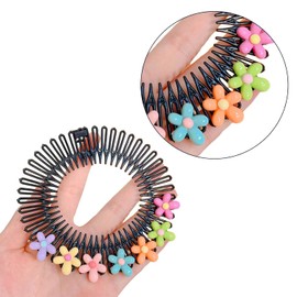1pc Stretchy Full Circles Comb With Flowers,Stretchy Headband Holder Plastic Circular Hair Comb For Women Girls Comb Hair Clips Broken Hair Ar Hair Combs,Styling Tools and Appliances,Black