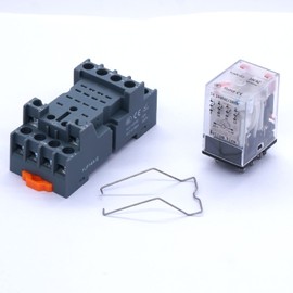 Taiss/AC 24V LED Indicator Electromagnetic Coil Relay 14 Pins 10A DPDT 4NO+4NC with Socket Base、DIN Rail Aluminum、Screw YJ4N-GS AC 24V