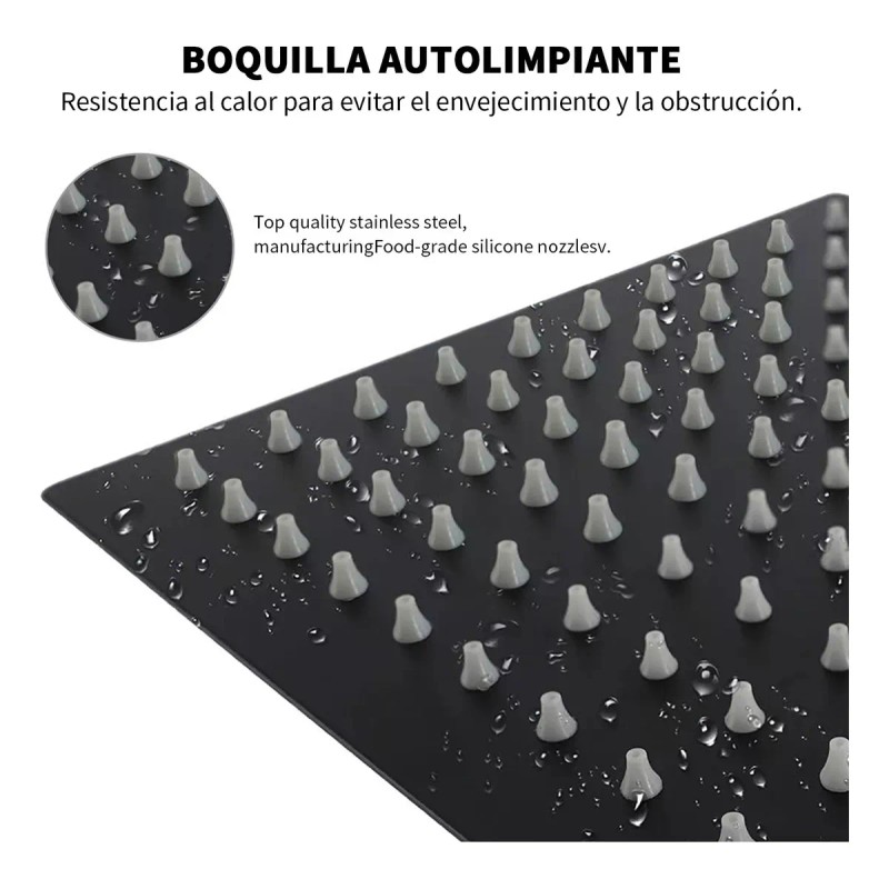 Regadera Cuadrada Tipo Lluvia Alta Presión Acero Inoxidable Negro Cromado