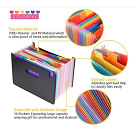 Toolzia Expanding File Organiser,36 Pockets Document Organiser Expandable Accordion Filing Folders for Paperwork A4 Size Tab Filing Boxe (36 Pockets File Folder)
