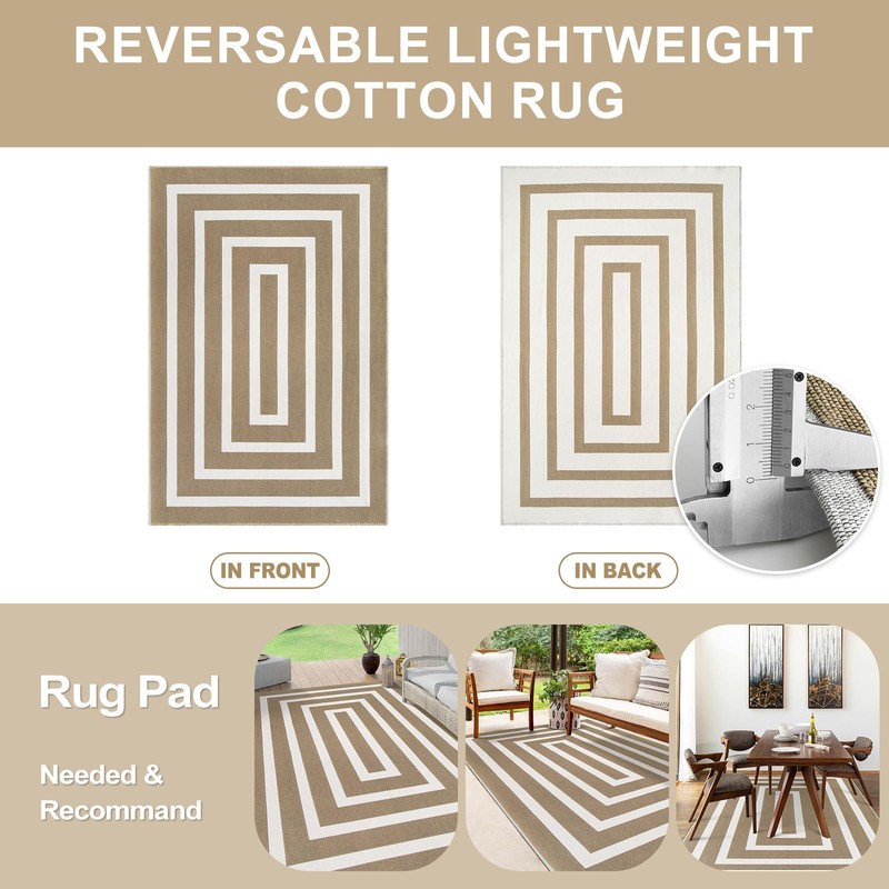 Lahome Modern Geometric 6x9 Outdoor Patio Rug, Indoor Washable Rug