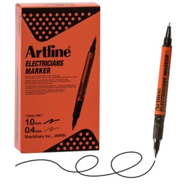 Artline Electricians Markers | Twin-Nib | Professional Series | Non-Conductive Ink & Barrel | EKPR-ELFT | 0.4mm Fine/1.0 Bullet Tips | Pack of 12 | Black