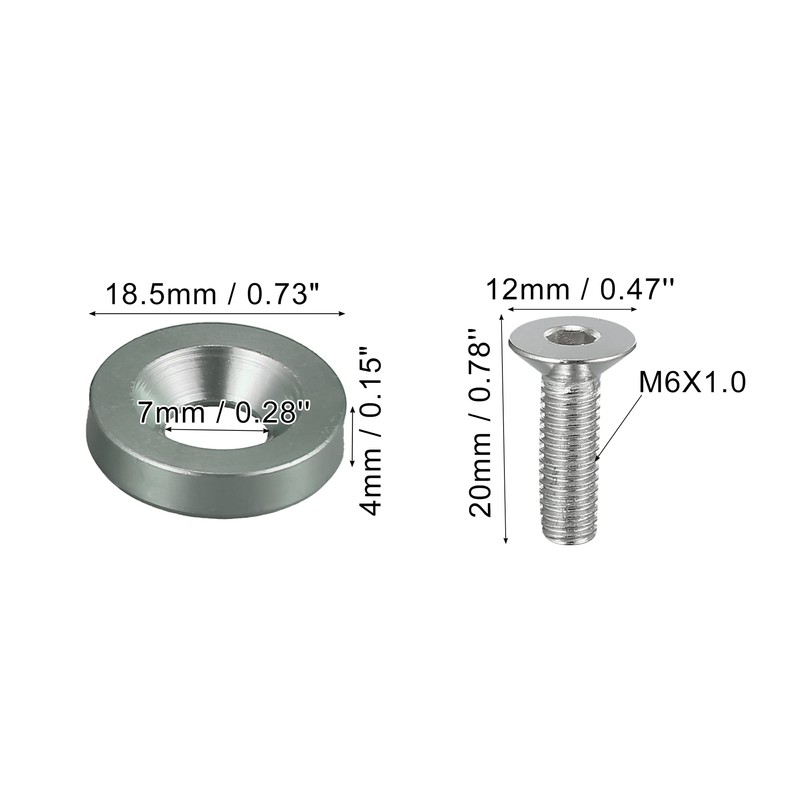 Motoforti 20 Pcs Motorcycle Silver Tone Fender Bumper Washer Bolt