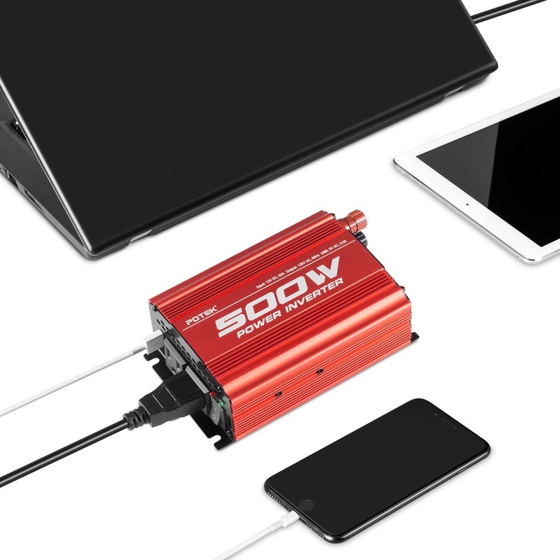 POTEK 500W Car Power Inverter DC 12V to AC 110V