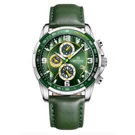 NAVIFORCE Sport Watches for Men Analog Quartz Chronograph Leather Strap Wrist Watch