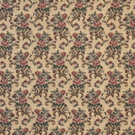 H859 Gold Burgundy and Green Floral Tapestry Upholstery Fabric by The Yard
