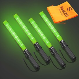SIMAZO 4 Pieces 21 Inch Signal Traffic Wand with 3 Flashing Modes & 6 Led Lights, Traffic Safety Baton with Side Clip for Air Marshalling, Car Directing, Parking Guides(Green)