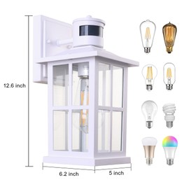 EIKESN 2 Pack Outdoor Motion Sensor Light, White Exterior Lighting Fixtures Sconce, Anti-Rust Dusk to Dawn Outdoor Lighting, Waterproof Front Porch Light Lantern for Garage, Patio, Doorway, Anti-Rust