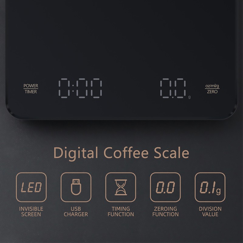 Digital Coffee Scale with Timer LED Screen Espresso Scale Built-in
