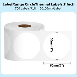 2 Inch Circle Thermal Labels, Self Adhesive Round Direct Thermal Labels, Thermal Printing, White, 1 Roll, 750 Labels