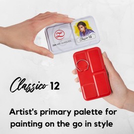 Professional Watercolor Paint Set Classico - Non-Toxic 12 Half-Pan Set in Metal Tin Palette - Portable Travel Watercolor Set for Adults - Vibrant Essential Primary Water Colors for Artists by ZenART