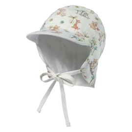Sterntaler Peaked Cap with Neck Protection Baby Animals with Tie Band for Boys - Baby Hat with Ear Flaps - Peaked Cap Baby with Print Pattern - Cotton Sun Cap, ecru