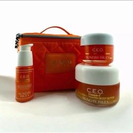 Sunday Riley C.E.O Vitamin C Skincare Kit with a Large Quilted Makeup Bag - New