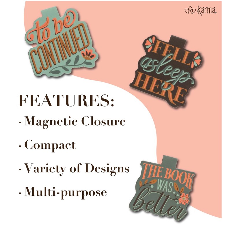 Karma, Magnetic Bookmarks Set of 3, Cute Bookmarks for Women,