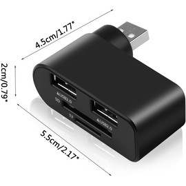 1Pc Black 4 in 1 USB 2.0 Hub Docking Station 1 USB2.0 480Mbps 180 Degrees Rotatable Splitter Card Fast Reader for Laptop Notebook USB Hub Adapter Computer Accessories and Peripherals
