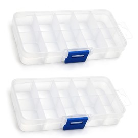 Yinpecly 2Pcs Component Storage Box 130x70x22mm Adjustable Divider 10 Grids Removable Compartment PP Organizer for Jewelry Beads Earring Container Tool Fishing Hook Small Accessories