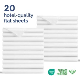 Bulk Case Pack of 20 Flat Sheets - 20 Flat Twin Sized Sheets - Bulk Pack of Twin Flat Sheets - Bulk Twin Size Sheets - Wholesale Bulk Sheets for Hotels, Spas, Airbnbs - Massage Sheets - (White, Twin)