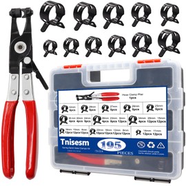 Tnisesm 195Pcs 6-38mm Spring Band Hose Clamps Assortment kits with Swivel Flat Fuel Hose Clamp Plier - 23 Sizes Silicone Vacuum Hose Pressure Air Clip Clamp