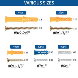 240 Pcs Wall Plugs and Screws Set, Masonry Brick Concrete Fixings Screws and Wall Expansion Anchors Plugs Kit, or Wall Hanging and MountingTV Mount Drywall Self Tapping Screws and Wall Plugs