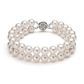 Double Strand AAAA Quality White Freshwater Cultured Pearl Bracelet for Women with Sterling Silver Clasp (5-5.5mm), 7.5" - PremiumPearl