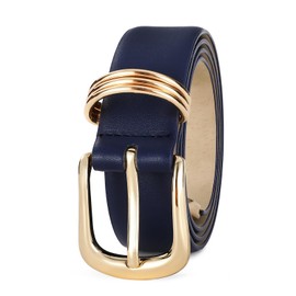 AI DEEBLUE Belts for Women with Gold Buckle Faux Leather Belts Fashion Casual belts for jeans, Navy Blue, XL: Fit Waist Size 39"-43"
